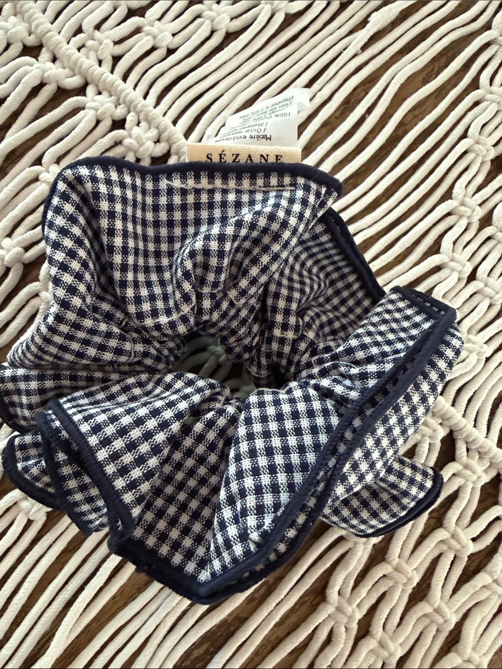 Sezane Blue & White Gingham Preppy Coastal Nantucket Montauk Hair Scrunchie